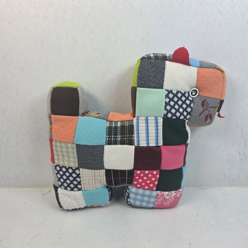 VTG Handmade Patchwork Quilt Fabric Dog Plush Stuffed Animal Folk Art Cottage